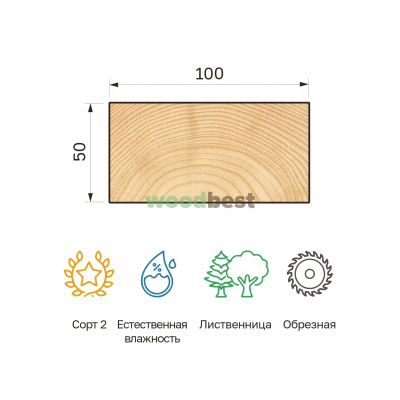 Доска обрезная естественной влажности лиственница 50х100х6000 сорт 2 - фото | СтройАссортимент