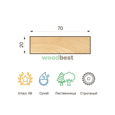 Брусок строганый сухой лиственница 20х70х3000 класс АВ - фото | СтройАссортимент