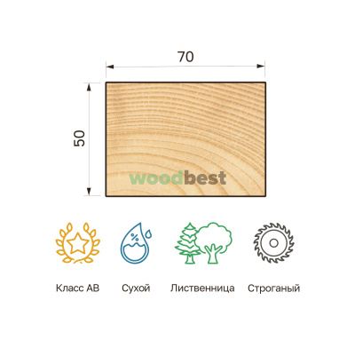 Брусок строганый сухой лиственница 50х70х3000 класс АВ - фото | СтройАссортимент