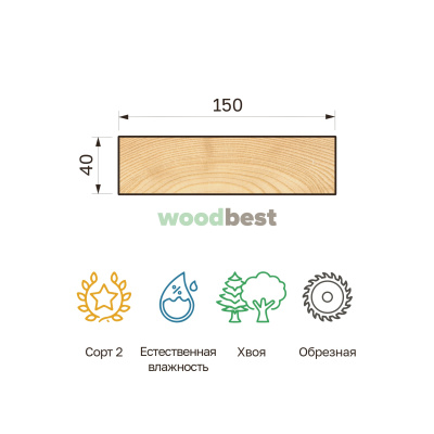 Доска обрезная естественной влажности хвоя 40х150х6000 сорт 2 - фото | СтройАссортимент