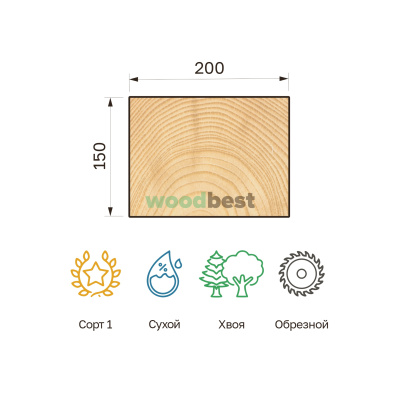 Брус обрезной сухой хвоя 150х200х6000 сорт 1 - фото | СтройАссортимент