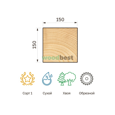 Брус обрезной сухой хвоя 150х150х6000 сорт 1 - фото | СтройАссортимент
