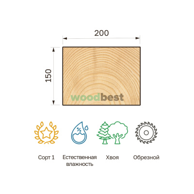 Брус обрезной естественной влажности хвоя 150х200х6000 сорт 1 - фото | СтройАссортимент
